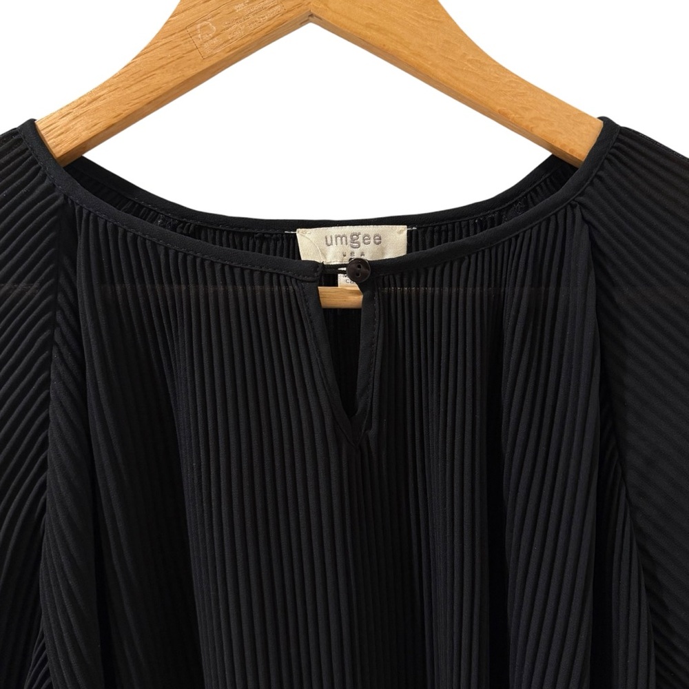 Umgee Black Accordion Box Pleated Sheer Blouse | Romantic Boho Flowy Tunic Top S - Picture 5 of 8